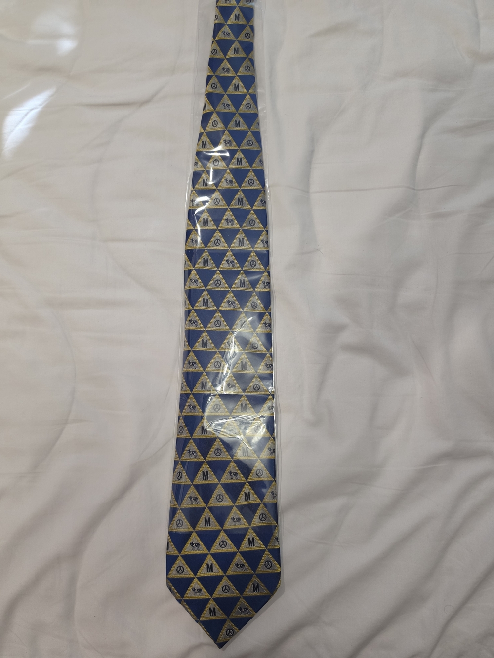 Moschino Blue and Gold Triangle Motif Tie